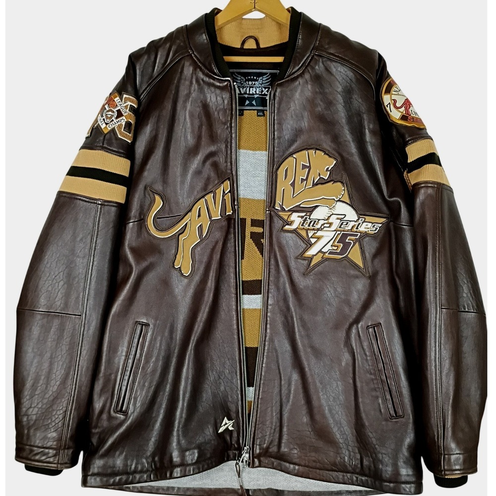 Vintage Avirex Blanket Lined Star Series 75 Varsity Jacket 4XL* Brown Leather